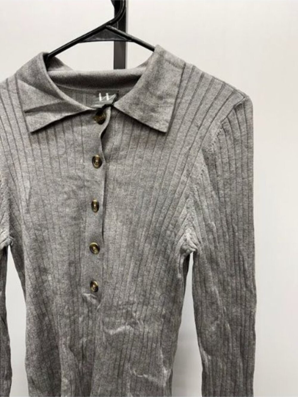 Worthington Grey Ribbed Collared Button Sweater - Picture 2 of 5